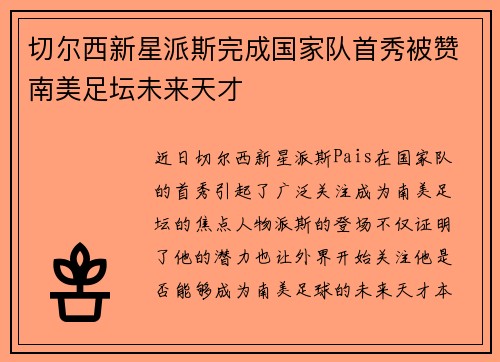 切尔西新星派斯完成国家队首秀被赞南美足坛未来天才 切尔西新星派斯完成国家队首秀被赞南美足坛未来天才